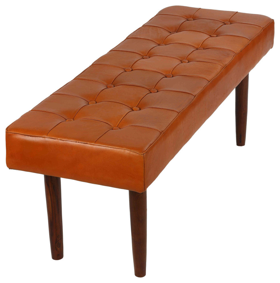 Bare Decor Edison Genuine 100% Leather Bench Ottoman, Brown