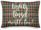 Lights, Tinsel, Mistletoe, Tartan Plaid 14x20 Lumbar Pillow