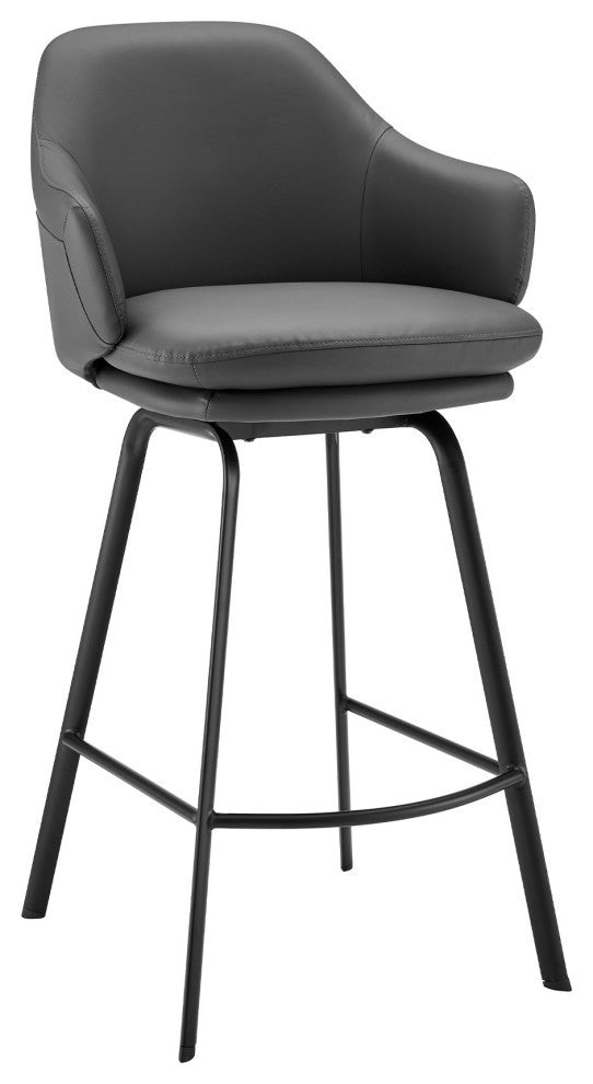 26" Gray and Black Fabric and Iron Low Back Counter Height Swivel Bar Chair