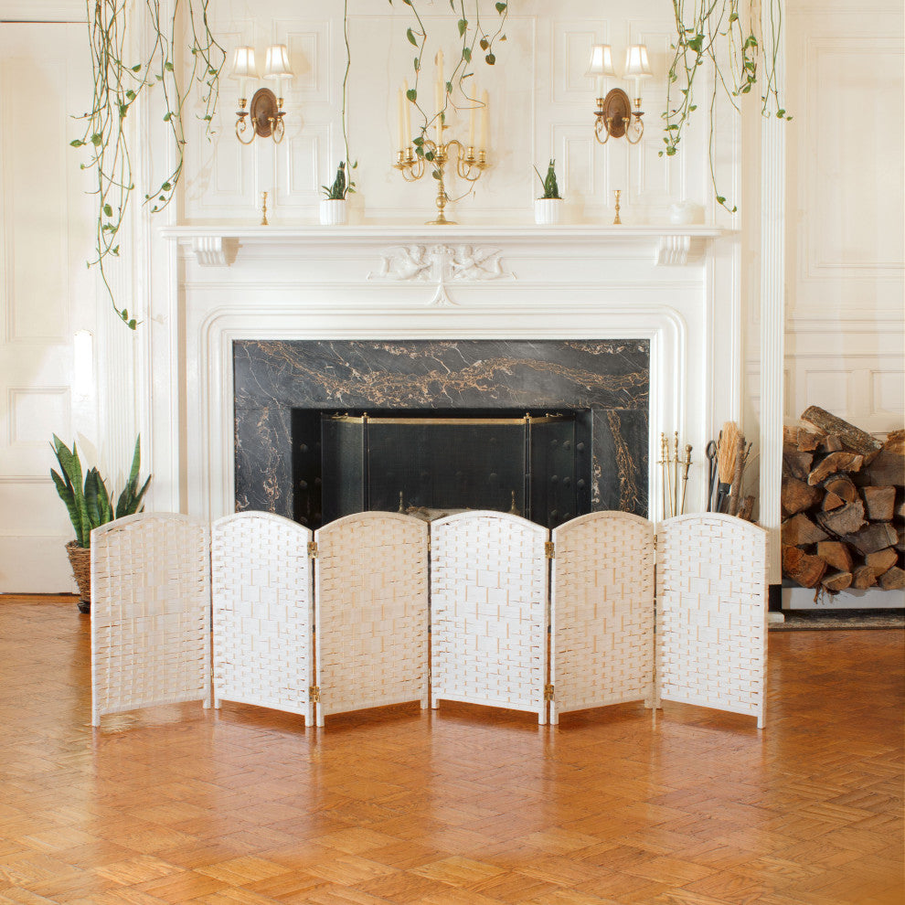 2 ft. Short Diamond Weave Fiber Room Divider White 6 Panel