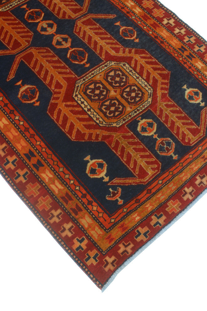 Fine Vintage Distressed Luka Navy/Orange Runner, 4'0x9'7