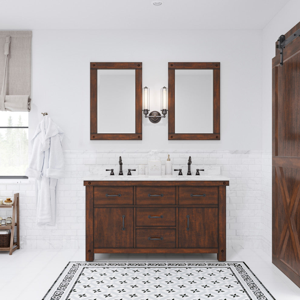 Aberdeen Carrara Marble Countertop Vanity with Mirrors & Hook Faucet