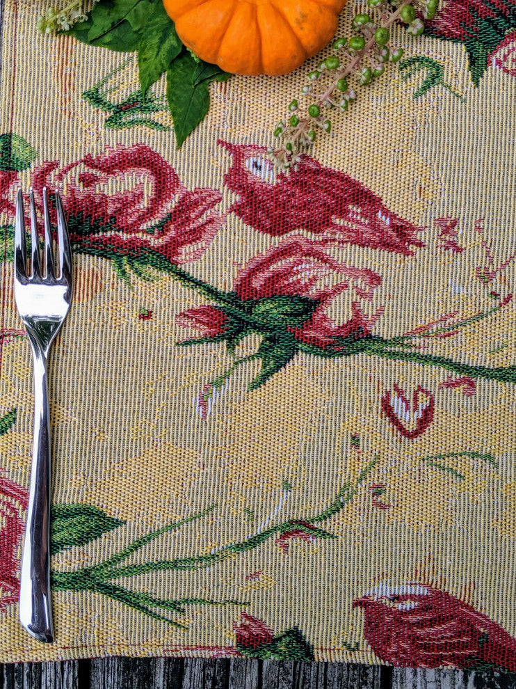 Seasonal Floral Woven Fabric Tapestry Kitchen Table Mats Cloth Placemats, Yellow Floral