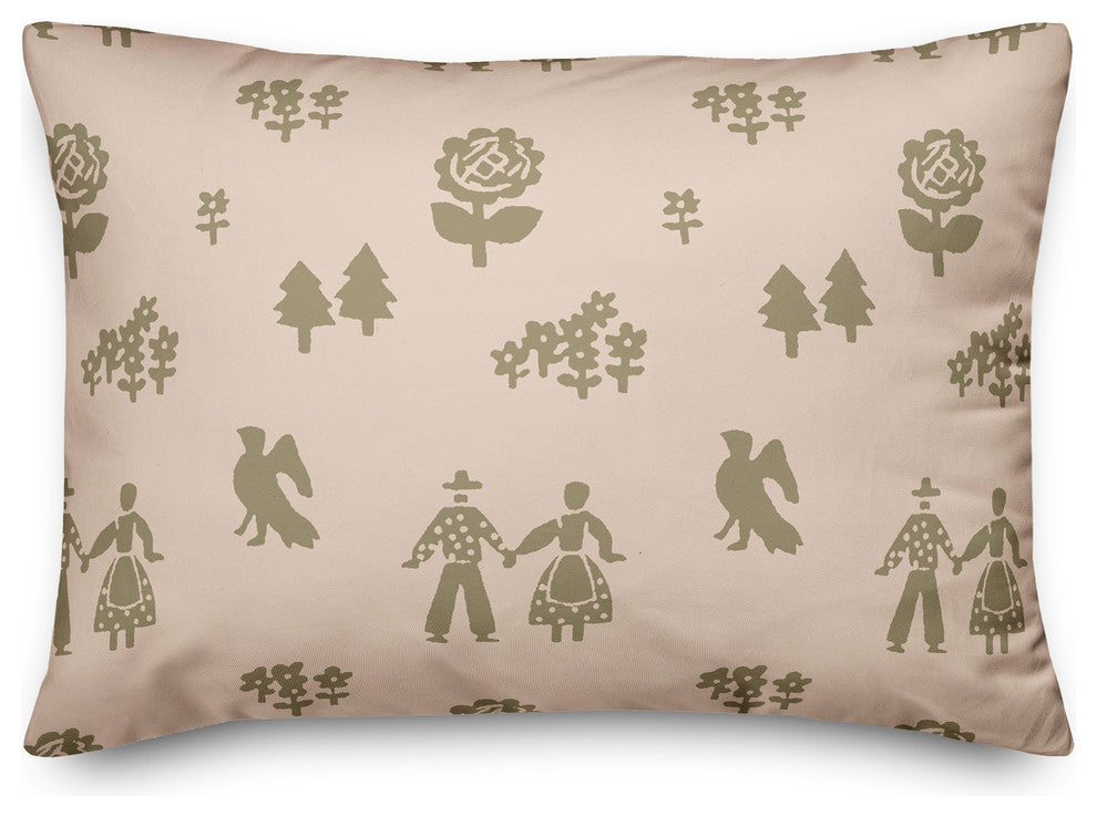Folk Forest Motif in Pink Throw Pillow