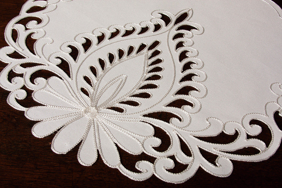 Wilshire Embroidered Cutwork Placemats, White, 16" Round, Set of 4