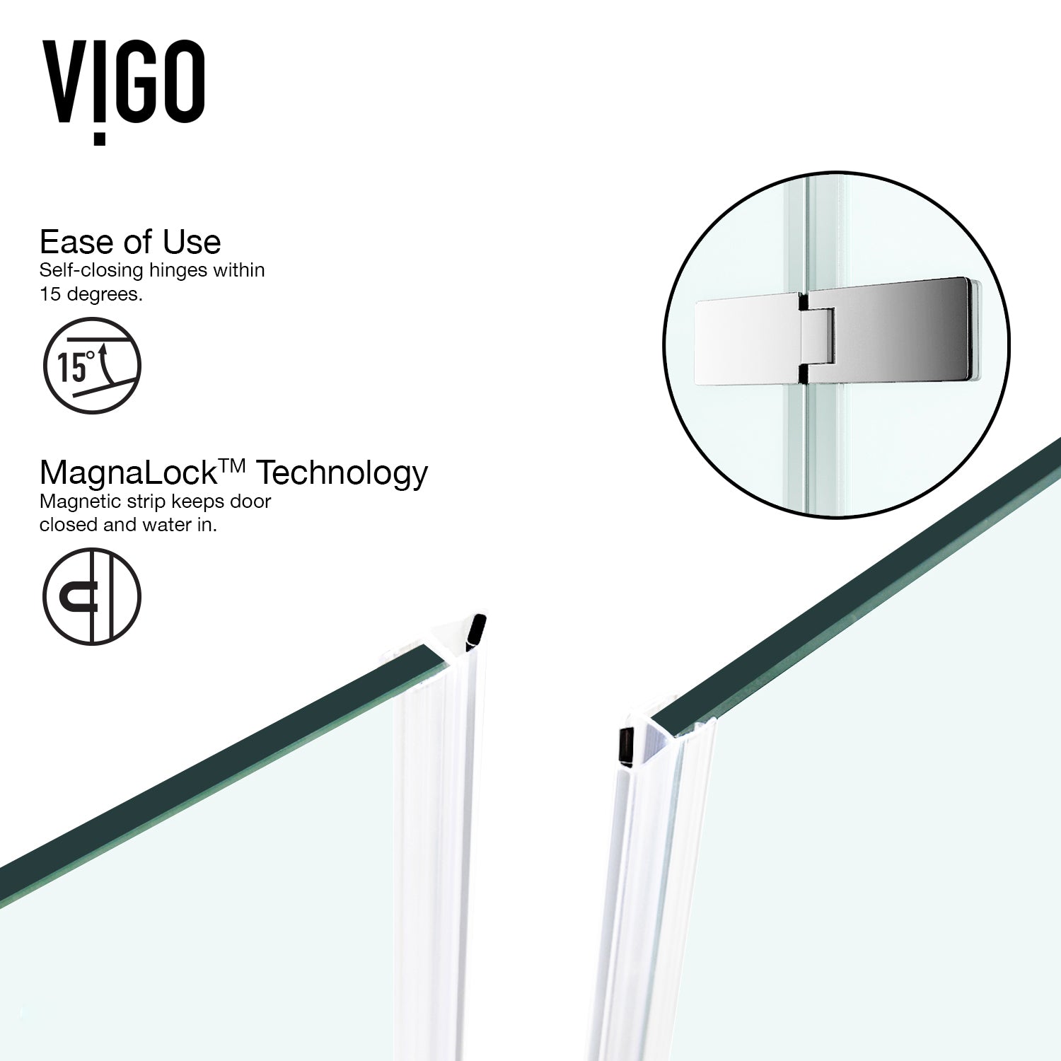 VIGO Monteray 32"D x 48"W x 79"H Frameless Hinged Shower Enclosure, Chrome, Left Base
