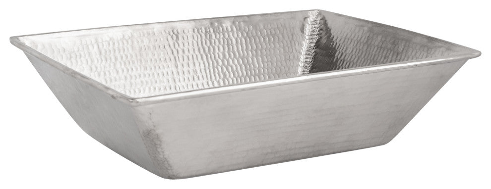 17" Rectangle Wired Rim Vessel Hammered Copper Sink, Nickel