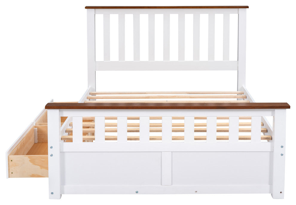 Gewnee Full Size Wood Platform Bed with Two Drawers in White