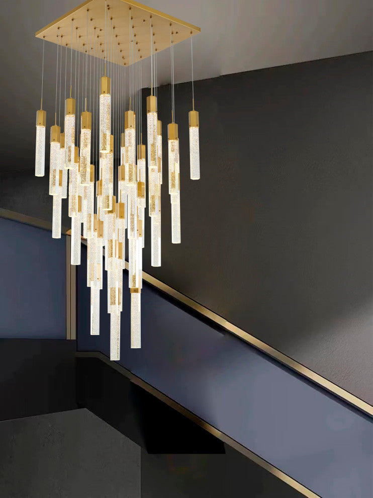 25-Light Gold Metal Chandelier With Clear Bubble Crystal Accents
