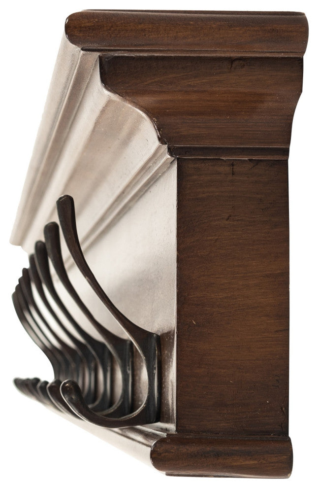 Rustic Mahogany Brown Wood Eight Hook Hanging Coat Rack