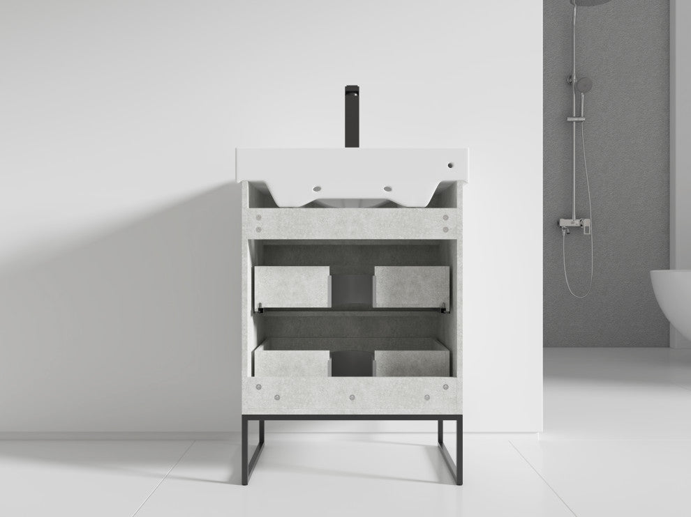 Fine Fixtures Modern Vanity Set, Gray Marble, 24", Black Hardware