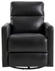 Genuine Leather Swivel Rocker Recliner With Adjustable Headrest, Black