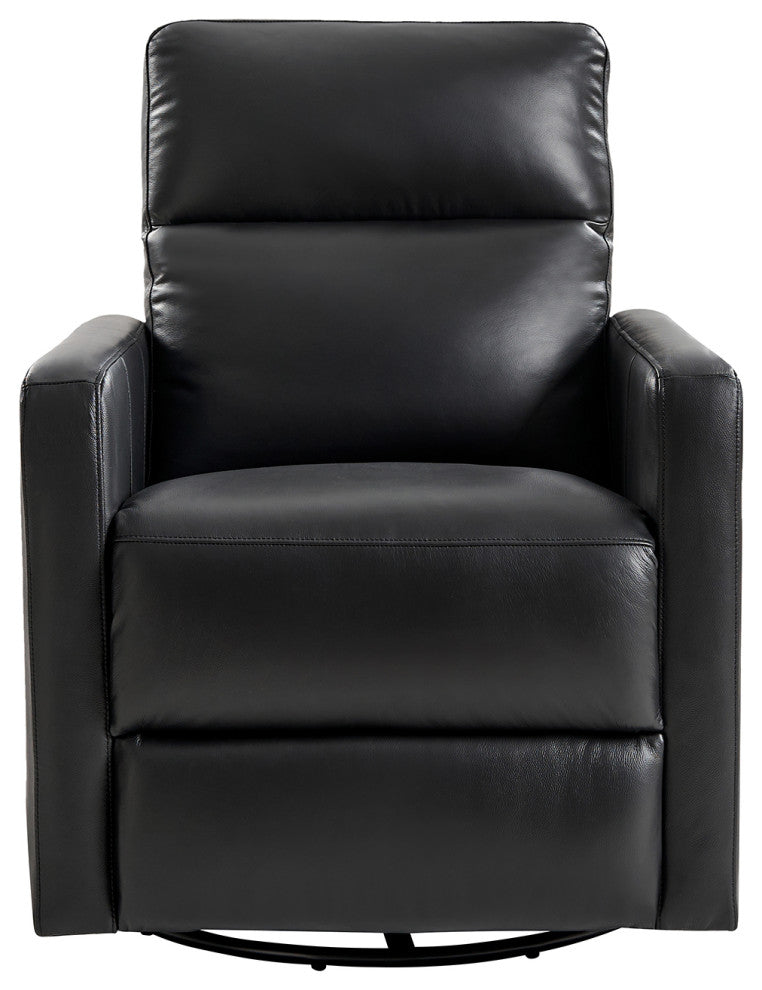 Genuine Leather Swivel Rocker Recliner With Adjustable Headrest, Black