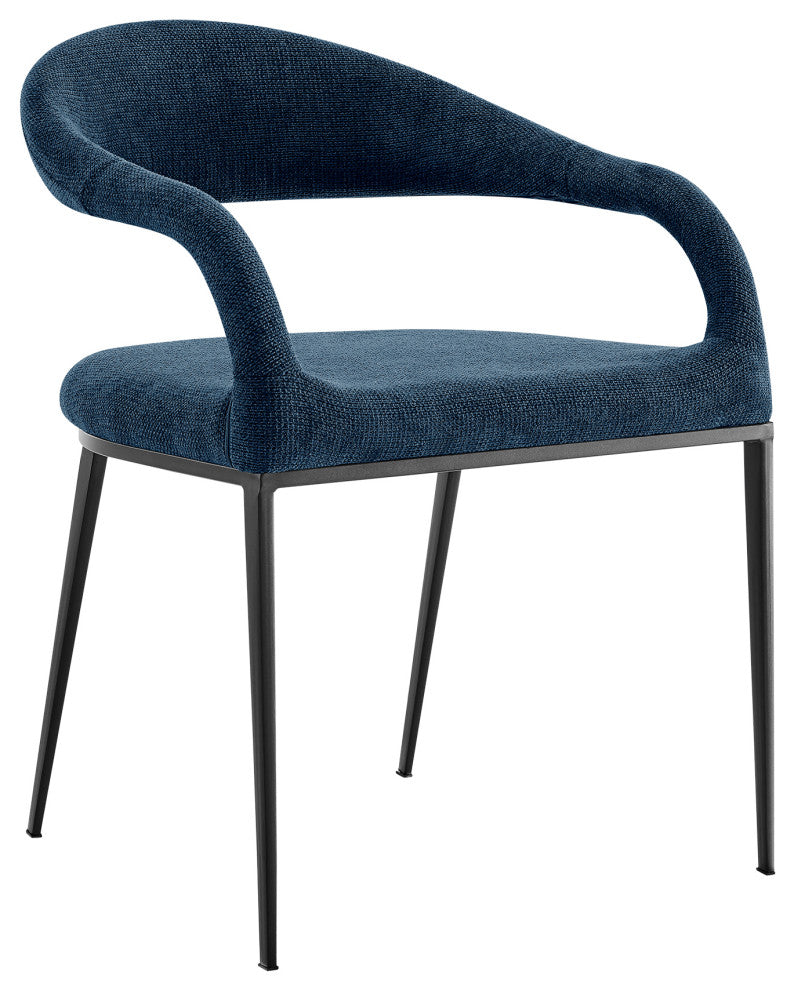 Morgan Upholstered Dining Chair With Matte Black Iron and Blue Fabric, Set of 2