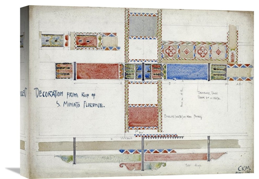 "Florence, San Miniato, Studies of Decorative Ceiling Panels" Artwork, 22" x 16"