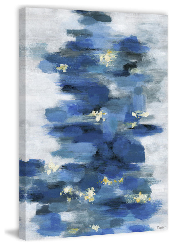 "Blurry Blue Flowers" Painting Print on Wrapped Canvas, 24"x36"