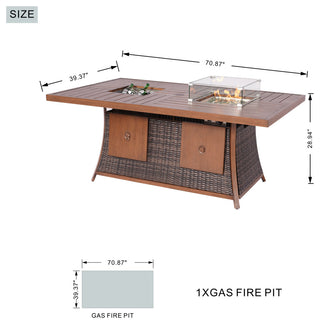 7-Piece Patio Wicker Sofa Set with Firepit & Ice Container Table, Brown