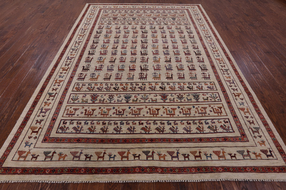 Tribal Persian Gabbeh Hand Knotted Wool Rug 8' 1" X 11' 4" Q11129