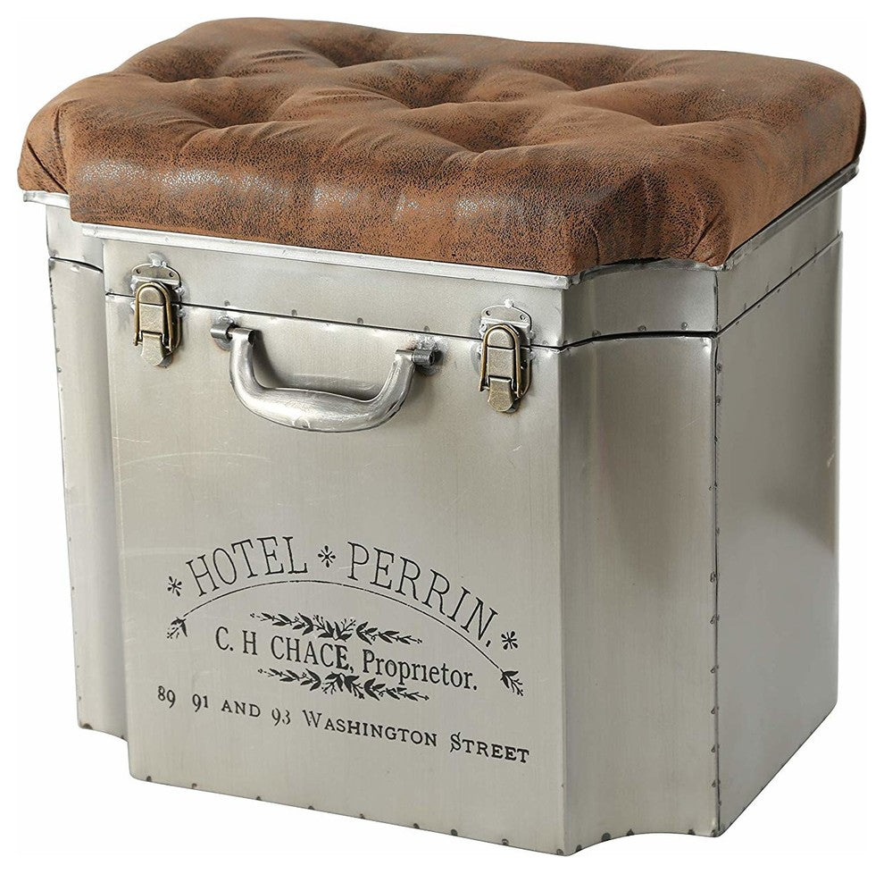 Turfted Traveler Steamer Trunk, Storage Ottoman