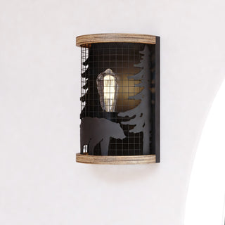 Kodiak 8" Wall Light Black and Burnished Teak