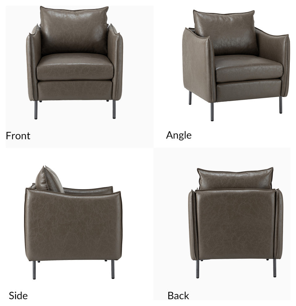 Traditional Leather Armchair With Metal Legs, Gray
