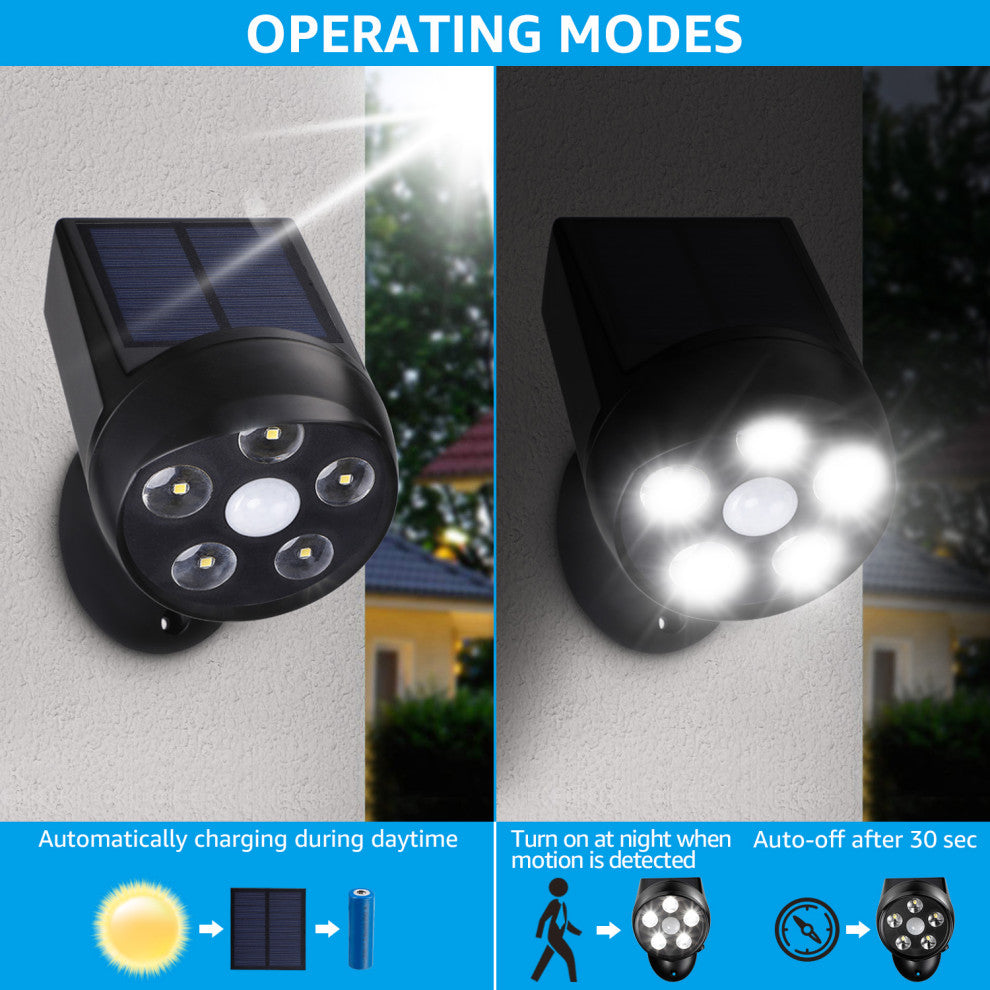 6-Pack Outdoor LED Solar Powered Motion Sensor Lights, IP65 Waterproof, 6500K