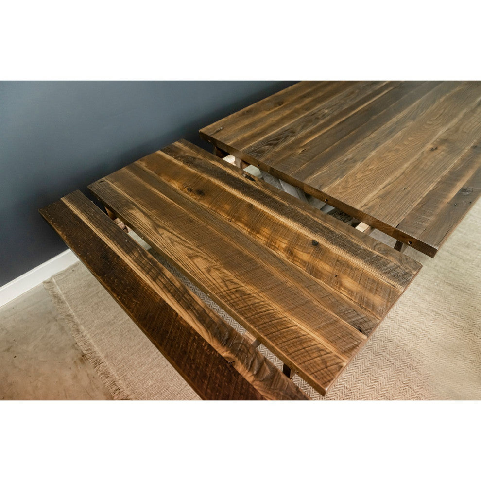 Walden White Base Farmhouse Dining Table, Natural, 48x60, 2 Breadboard Exts