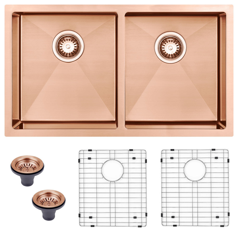 HIGOLD Double Bowl Undermount Kitchen Sink, Nano, PVD rose gold