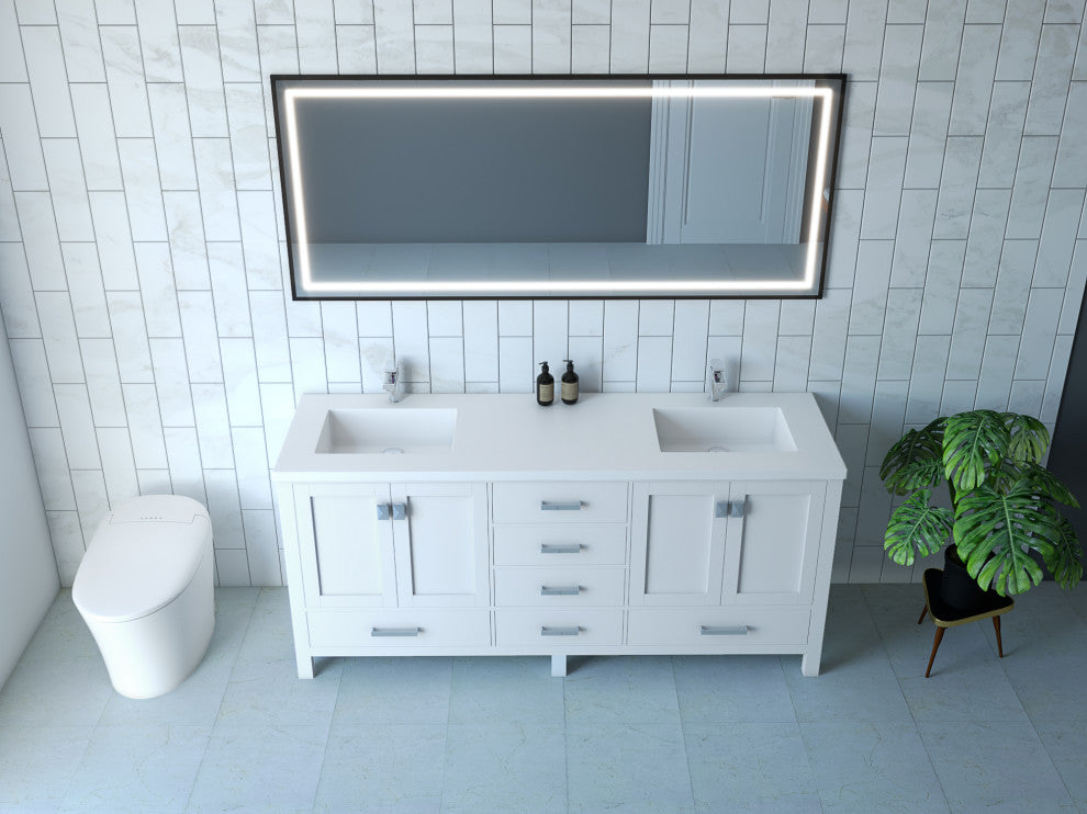 CastelloUSA Serenity Bathroom Vanity Top With Sink, White, 60", Standard