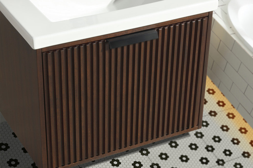 Ari Kitchen and Bath San Diego Bath Vanity, Walnut, 24", Single Sink, Floating