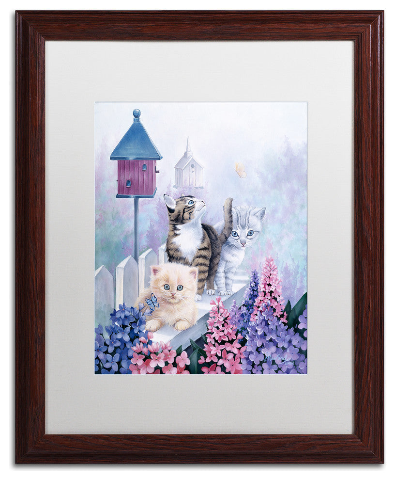 Jenny Newland 'Cats In Front Of The Birdfeeder' Matted Framed Art, 20x16