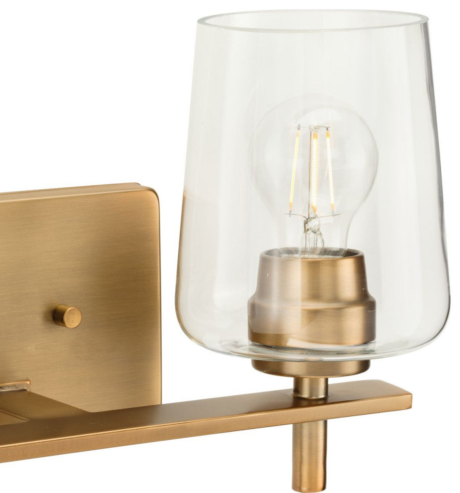 Calais 14.62" 2-Light Vintage Brass Clear Glass Bath Vanity Light