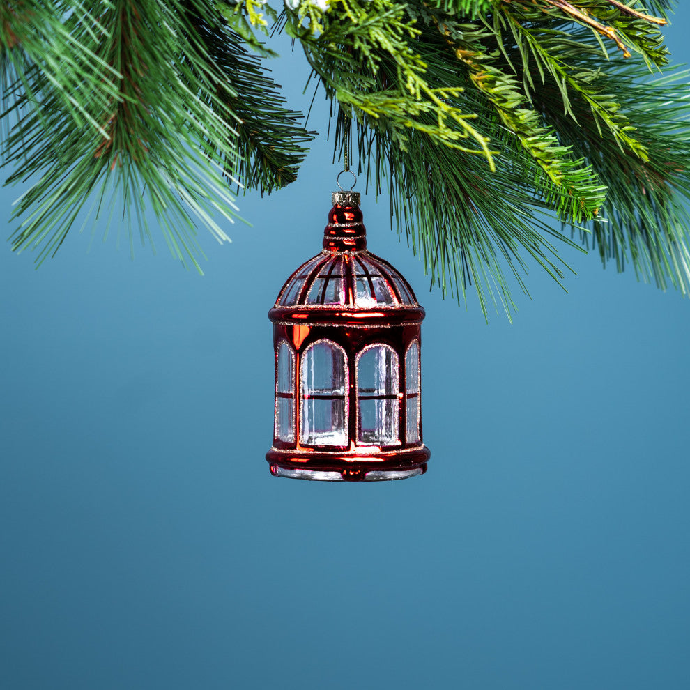 Glittered Glass Lantern Ornament, Set of 6