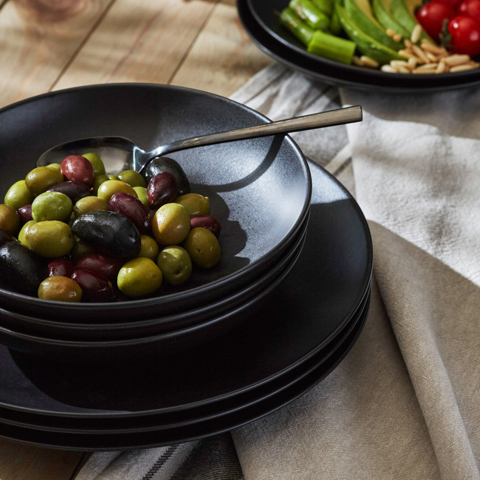 Porto by Stone Lain Semplice Stoneware Dinnerware Set, Black Matte, 12-Piece