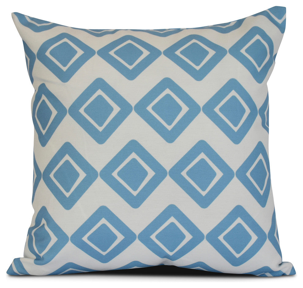 18x18", Geometric, Diamond Jive 1 Outdoor Pillow, Blue