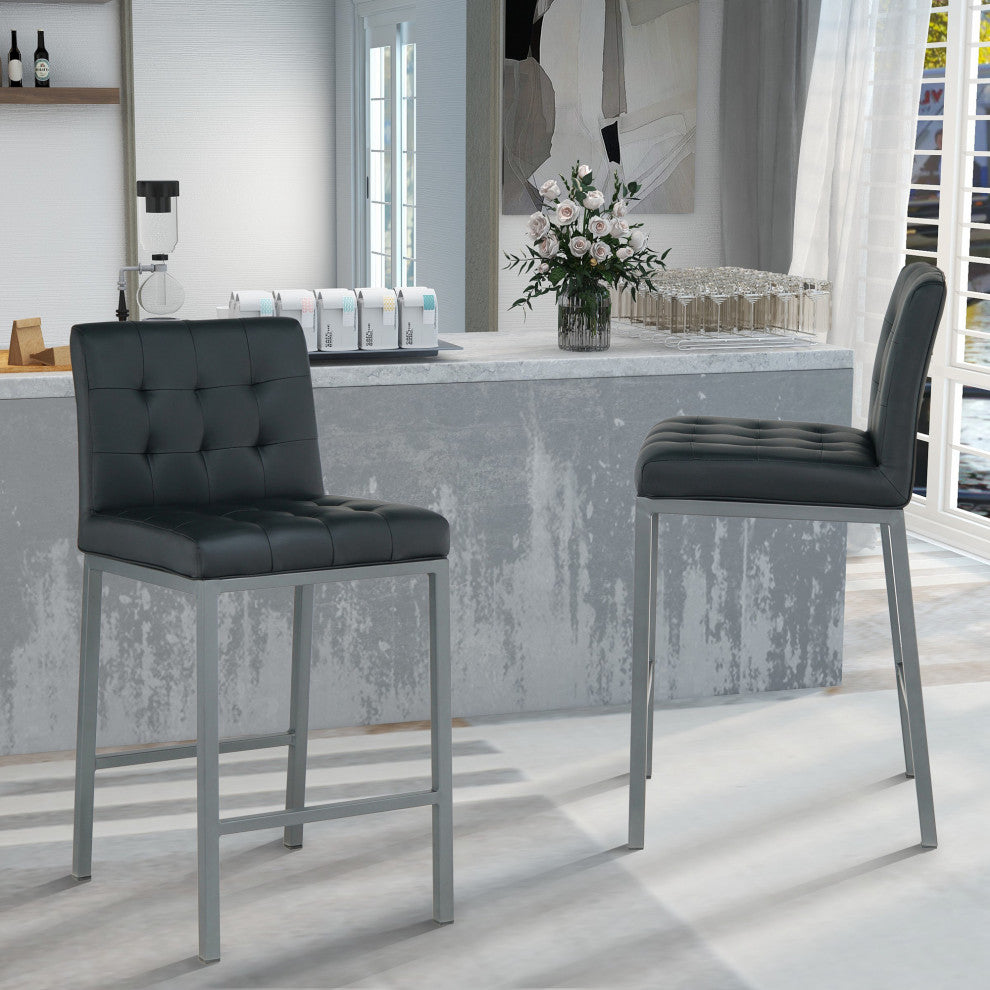 2-set Foam Modern Design Dining Chair, Metal Legs, Black Pu