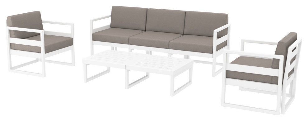 Mykonos 5 Person Lounge Set White With Acrylic Fabric Taupe Cushion