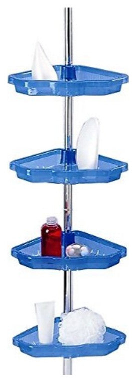 P. Nova 4-Tier Wall Mounted Hanging Corner Shower Shelf (Black/Transparent Blue), Transparent Blue