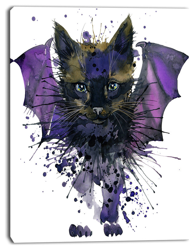 Black Cat with Blue Wings, Animal Canvas Wall Art, 28"x60"