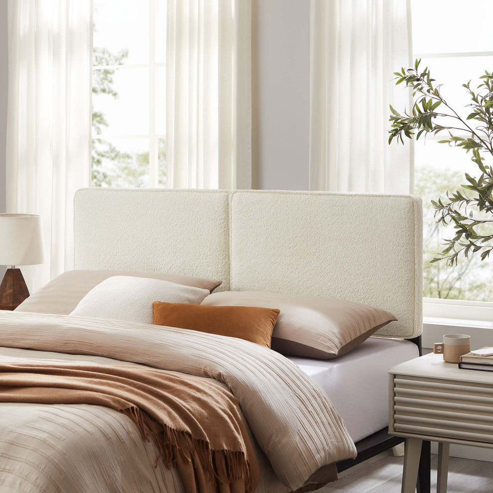 Lindee Boucle Fabric King Headboard, Cream