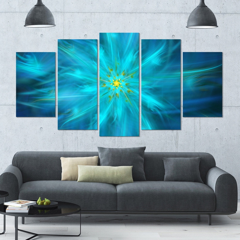 Amazing Dance of Blue Petals, Blue, Floral Canvas Art Print, 60"x32", 5 Panels