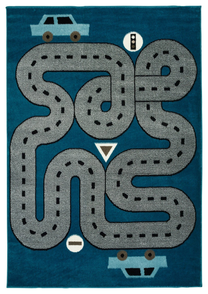 4' x 6' Navy Imaginative Racetrack Area Rug