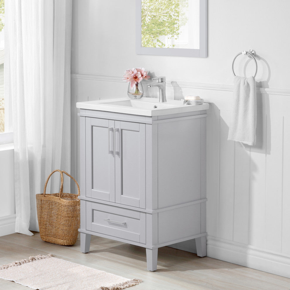 Ove Decors Brighton 24" Single Sink Vanity, Dove Gray With Nickel Hardware