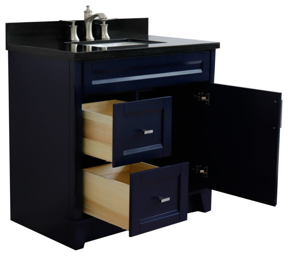 37" Single Sink Vanity, Blue Finish With Black Galaxy Granite
