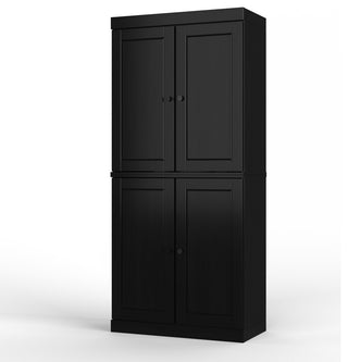 100% Solid Wood 32" Kitchen Pantry with Solid Doors, 2-Drawers, Black