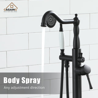 Single Handle Classical Freestanding Bathtub Faucet with Hand Shower Hand, Matte Black