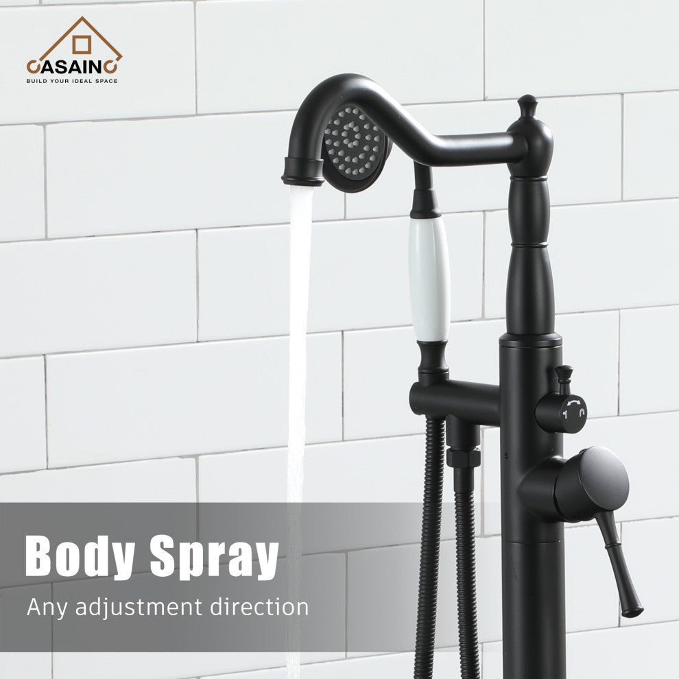 Single Handle Classical Freestanding Bathtub Faucet with Hand Shower Hand, Matte Black