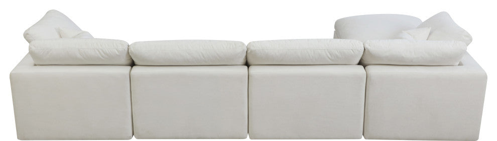 Plush Velvet / Down Standard Comfort L-Shaped Modular Sectional, Cream, 5-Piece: 2 Armless Chair, 2 Corner Chair, 1 Ottoman