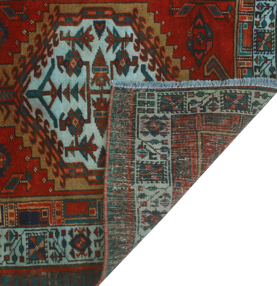 Fine Vintage Distressed Janny Red/Light Blue Runner, 3'3x10'7
