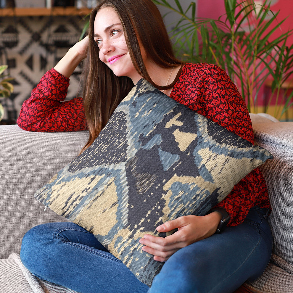 Plutus Blue Hidden Seas Abstract Luxury Throw Pillow, 18"x18"
